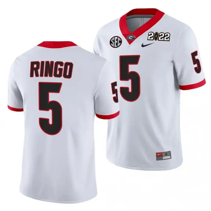 Men's Georgia Bulldogs #5 Kelee Ringo 2021 National Champions College CFP White Football Jersey 2410BIFC4