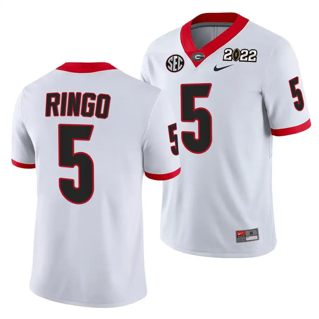 Men's Georgia Bulldogs #5 Kelee Ringo 2021 National Champions College CFP White Football Jersey 2410HIYN0