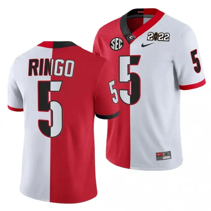 Men's Georgia Bulldogs #5 Kelee Ringo 2021 National Champions White College CFP Red Football Jersey 2410AROR5