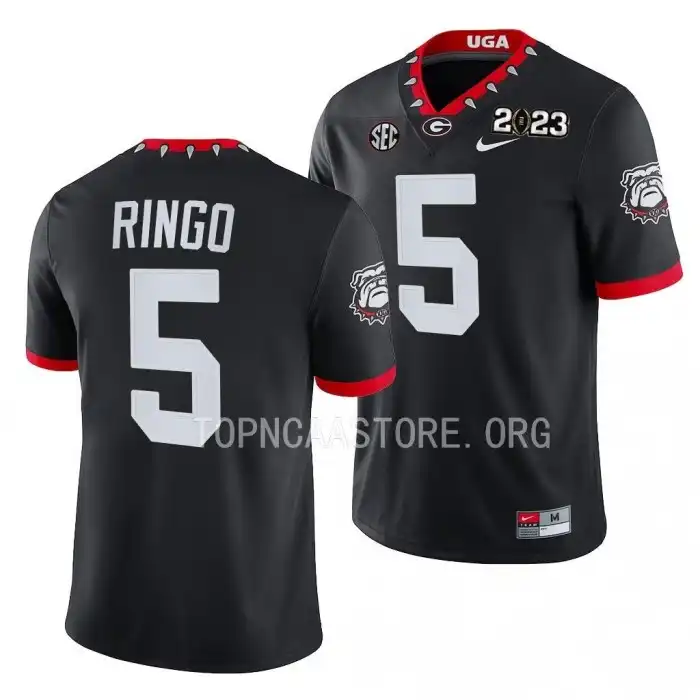 Men's Georgia Bulldogs #5 Kelee Ringo 2023 National Championship Playoff College Black Football Jersey 2410BMKA8