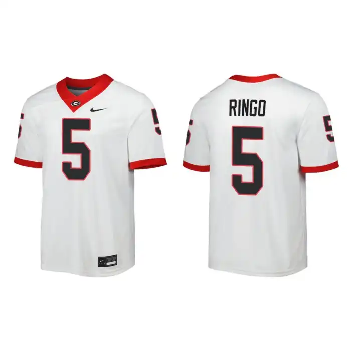 Men's Georgia Bulldogs #5 Kelee Ringo Away White College Game Football Jersey 2410NSZS3