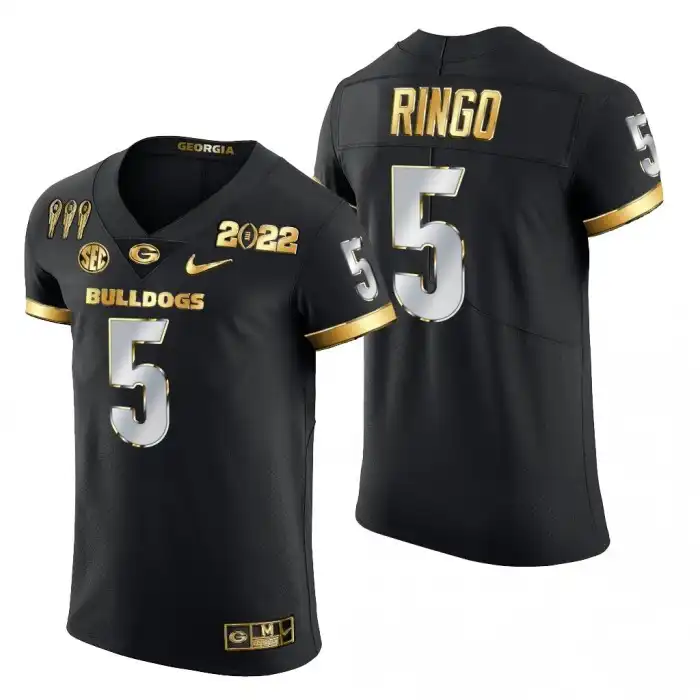 Men's Georgia Bulldogs #5 Kelee Ringo Black CFP College 3X National Champions Football Jersey 2410EANK1