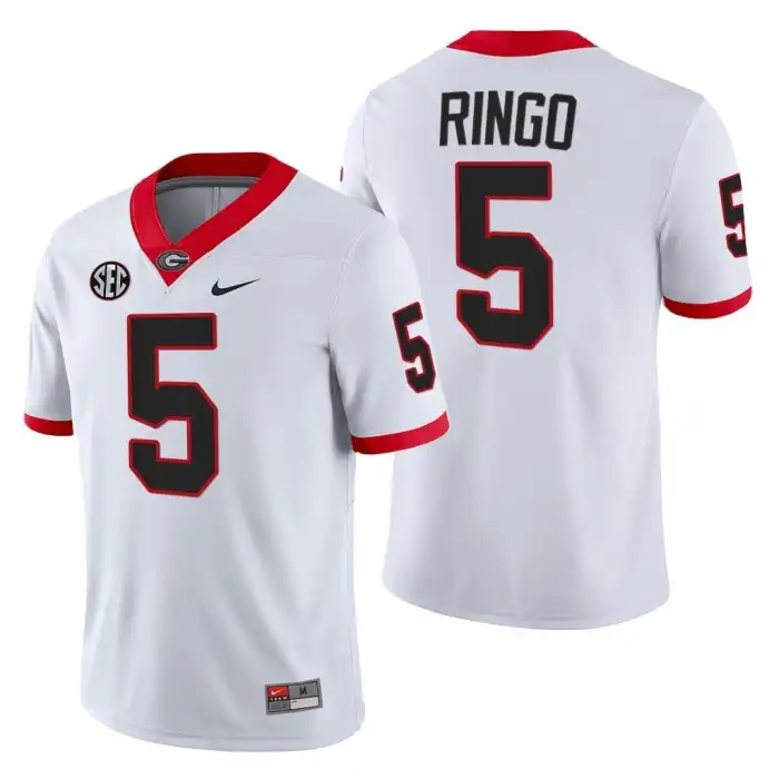 Men's Georgia Bulldogs #5 Kelee Ringo Block Number Font 2022 College White Football Jersey 2410LTSP5