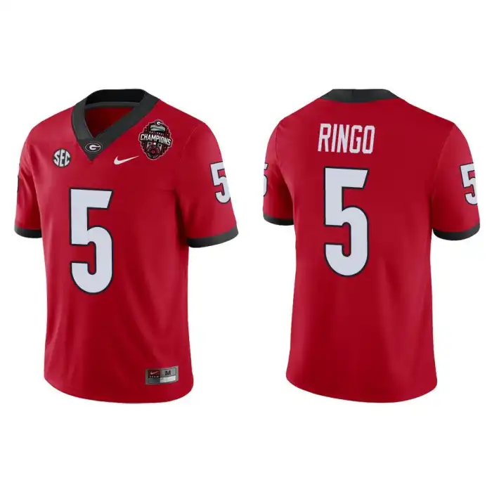 Men's Georgia Bulldogs #5 Kelee Ringo Playoff Game College 2022 National Champions Red Football Jersey 2410BUBR4