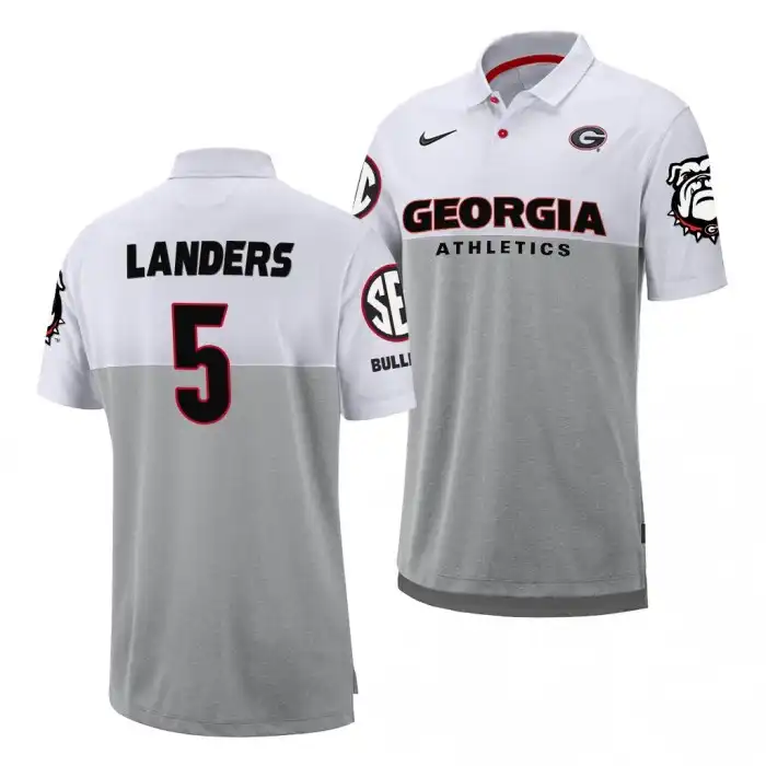 Men's Georgia Bulldogs #5 Matthew Landers White College Coaches Football Polo 2410WFUK5