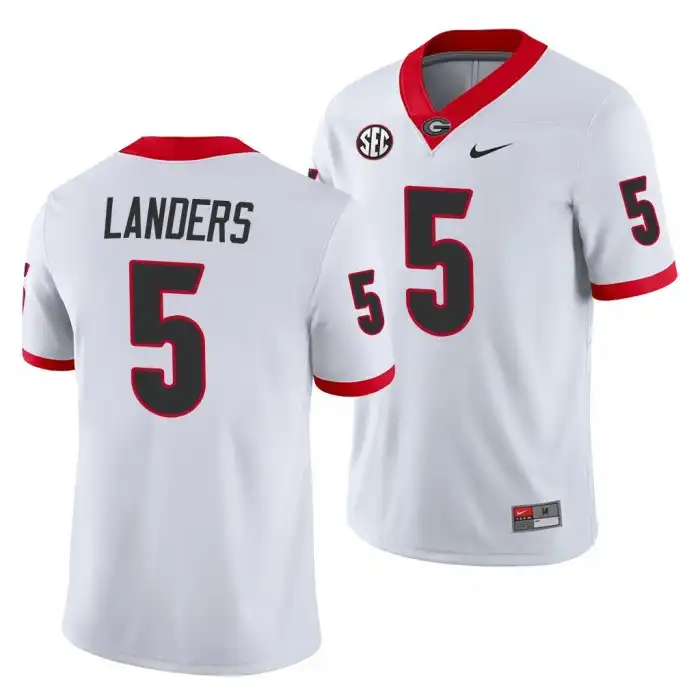 Men's Georgia Bulldogs #5 Matthew Landers White Game College Away Football Jersey 2410LJHV6