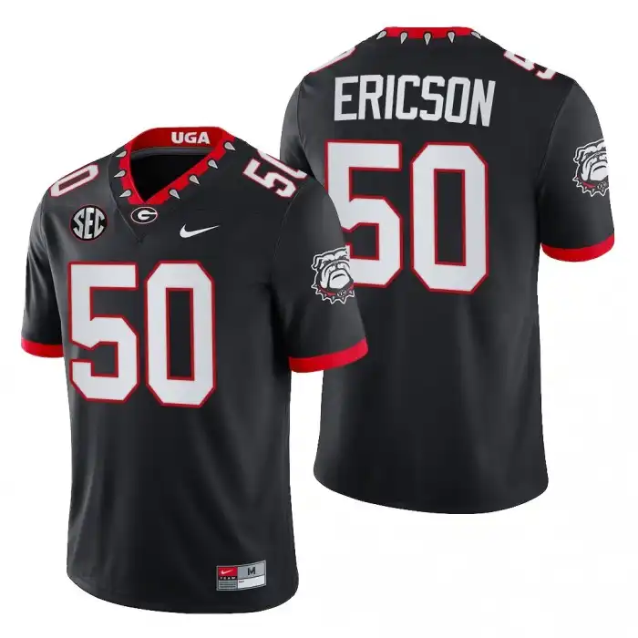 Men's Georgia Bulldogs #50 Warren Ericson Block Number Font 2022 Chick-fil-A College Black Football Jersey 2410WEAB2