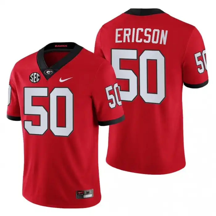 Men's Georgia Bulldogs #50 Warren Ericson Block Number Font 2022 Chick-fil-A College Red Football Jersey 2410JCKV6