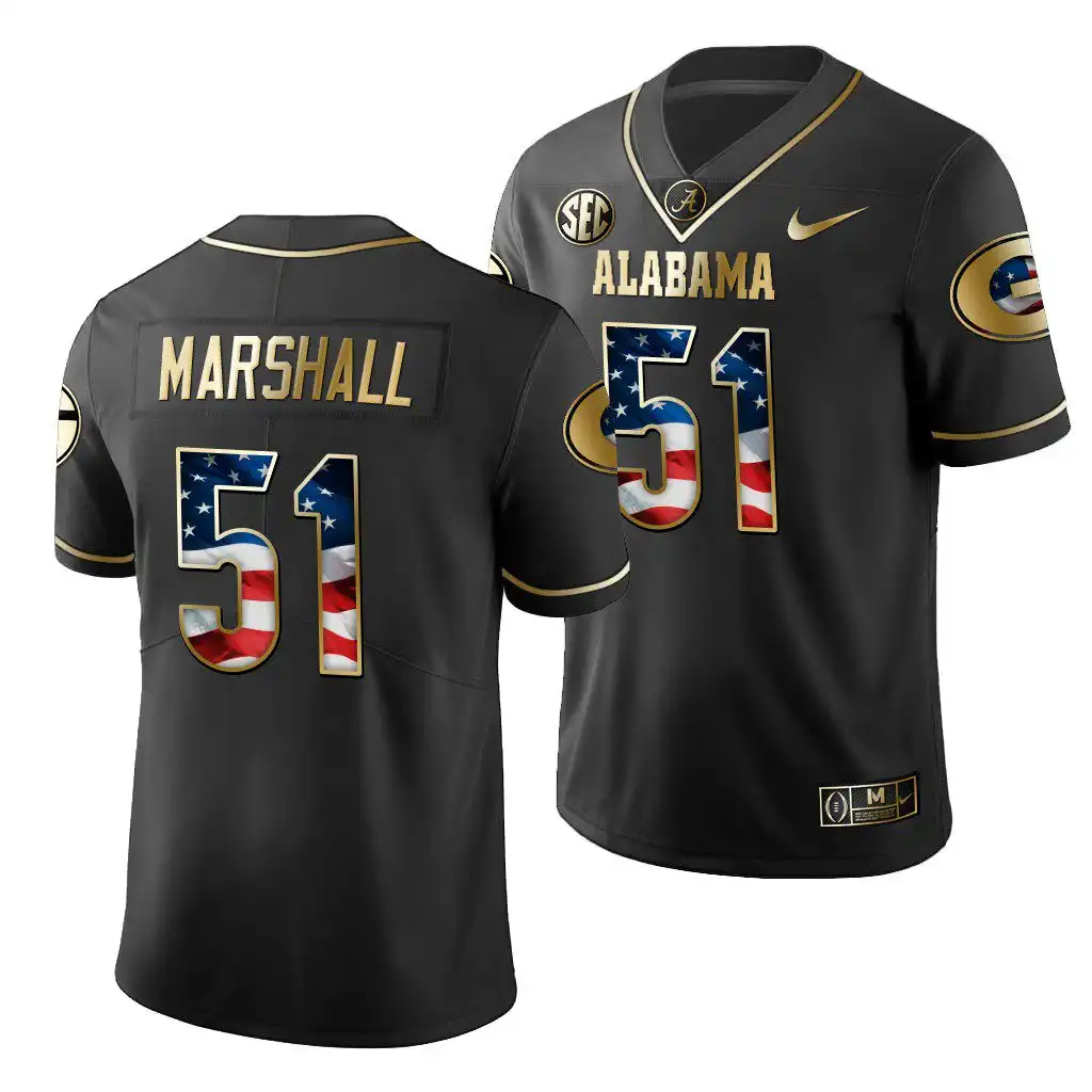 Men's Georgia Bulldogs #51 David Marshall 2019 Black Golden Edition College Stars And Stripes Limited Football Jersey 2410QUWW4