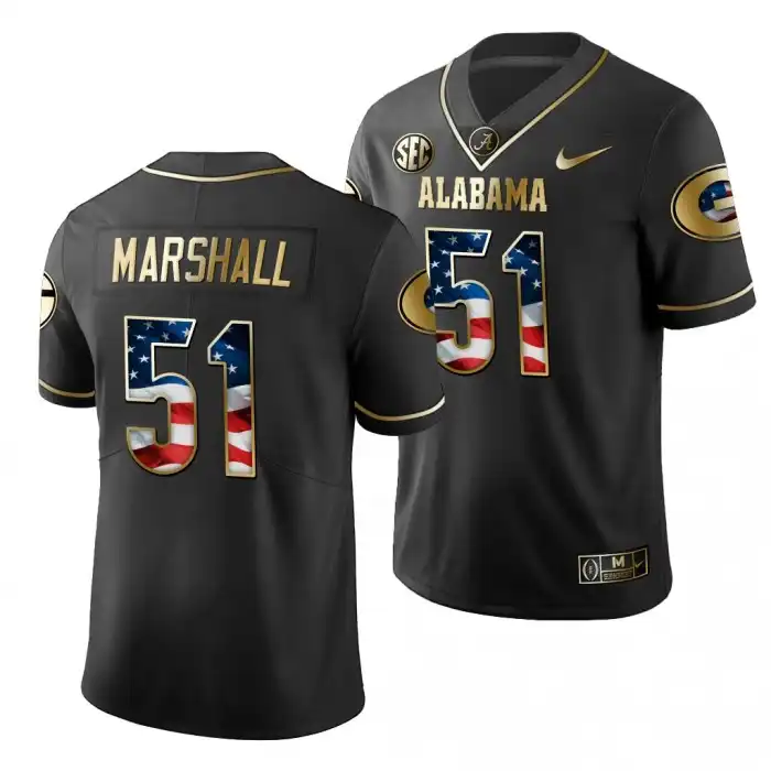 Men's Georgia Bulldogs #51 David Marshall 2019 Black Golden Edition College Stars And Stripes Limited Football Jersey 2410XLZN1