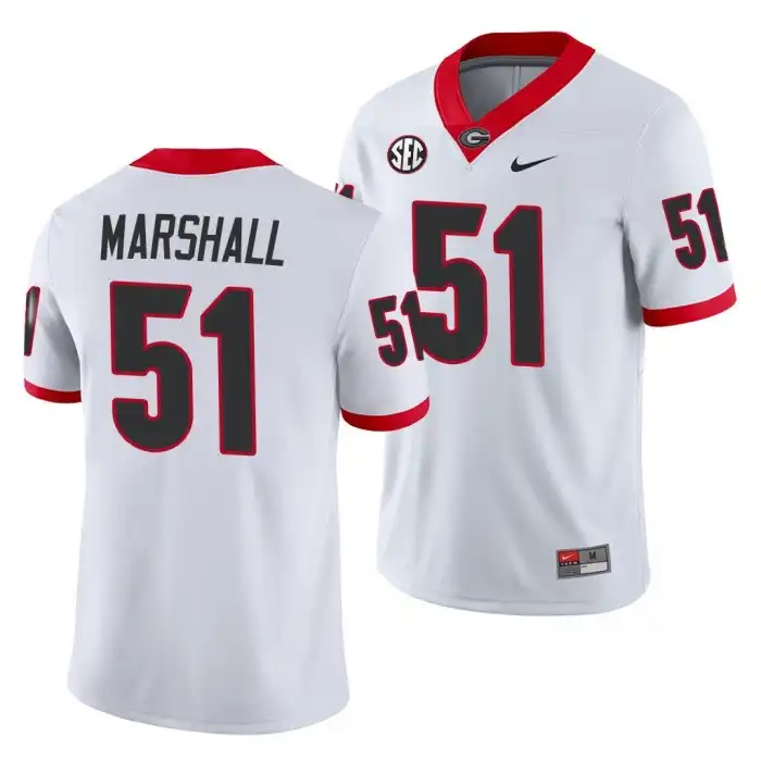 Men's Georgia Bulldogs #51 David Marshall White Game College Away Football Jersey 2410VQWL3