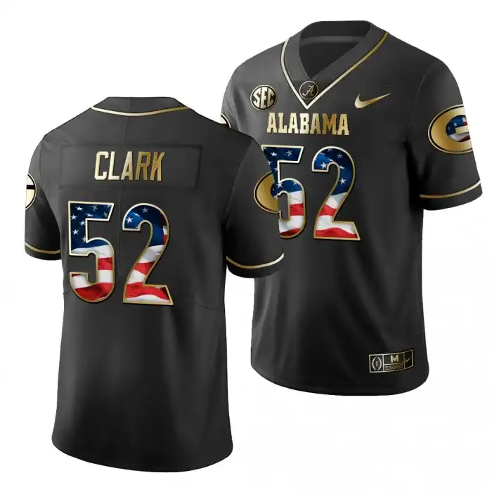 Men's Georgia Bulldogs #52 Tyler Clark 2019 Black Golden Edition College Stars And Stripes Limited Football Jersey 2410BTGG3