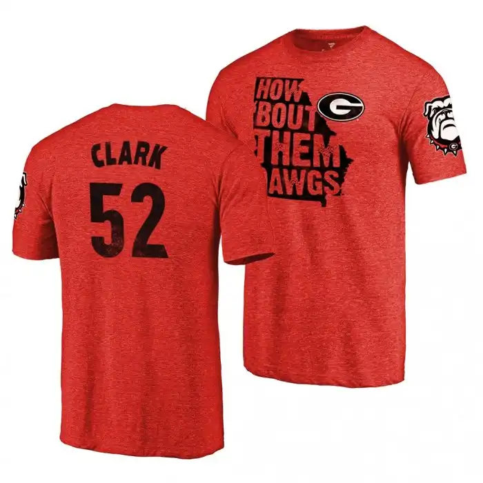 Men's Georgia Bulldogs #52 Tyler Clark Home Tri-Blend College town Classic Red Football T-Shirt 2410GMQM6