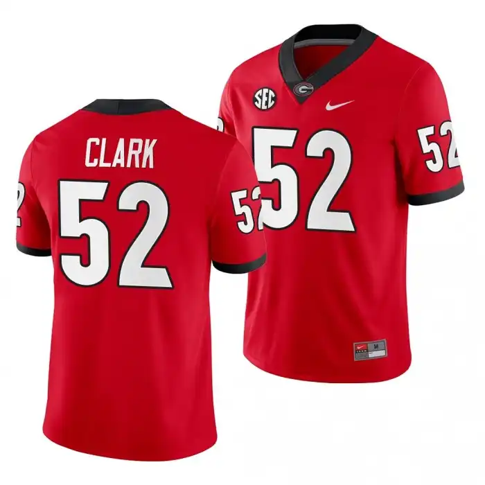 Men's Georgia Bulldogs #52 Tyler Clark Red Game College Home Football Jersey 2410AXBN4