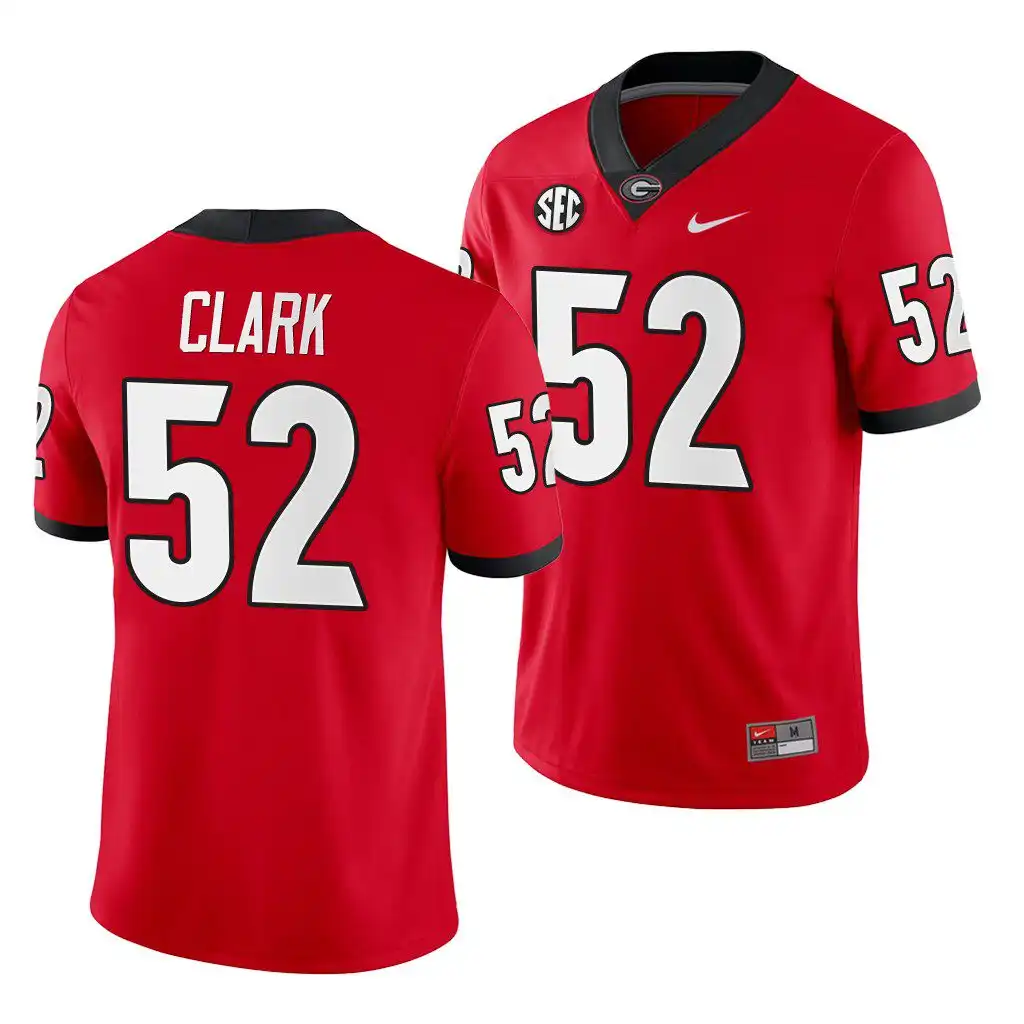 Men's Georgia Bulldogs #52 Tyler Clark Red Game College Home Football Jersey 2410FSRR3