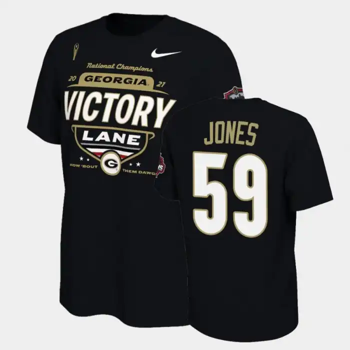 Men's Georgia Bulldogs #59 Broderick Jones 2021 National Champions College Black Football T-Shirt 2410YZSQ3