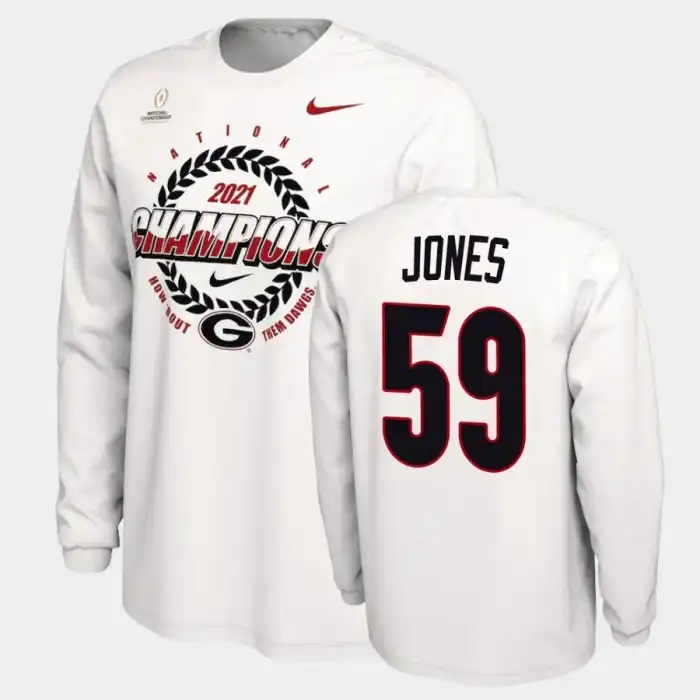 Men's Georgia Bulldogs #59 Broderick Jones 2021 National Champions College White Football T-Shirt 2410IPYM1