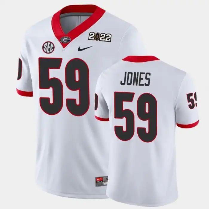 Men's Georgia Bulldogs #59 Broderick Jones 2021 National Champions White College Game Football Jersey 2410LKKS4