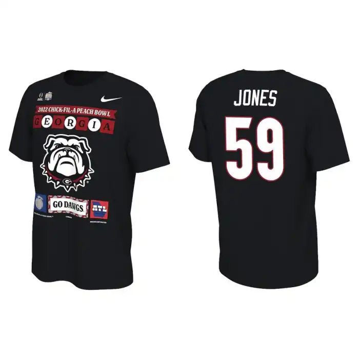 Men's Georgia Bulldogs #59 Broderick Jones Black 2022 Peach Bowl College Playoff Illustrated Football T-Shirt 2410OJBO2