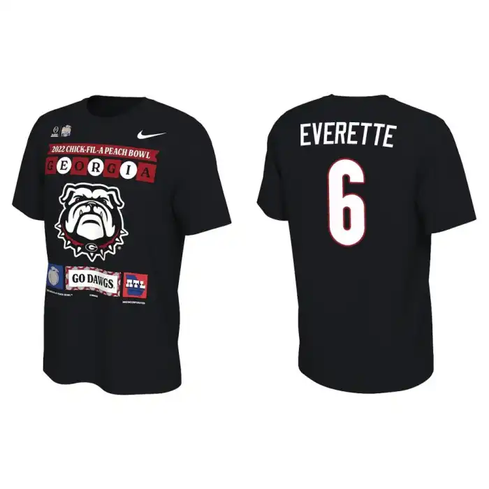 Men's Georgia Bulldogs #6 Daylen Everette Black 2022 Peach Bowl College Playoff Illustrated Football T-Shirt 2410FVIN7