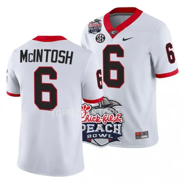 Men's Georgia Bulldogs #6 Kenny McIntosh 2022 Peach Bowl Playoff College White Football Jersey 2410KONY2