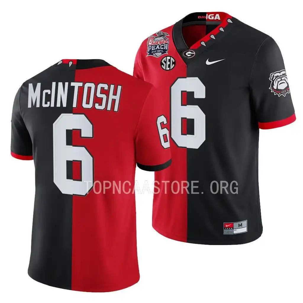 Men's Georgia Bulldogs #6 Kenny McIntosh 2022 Peach Bowl Red College Split Black Football Jersey 2410EOFA5