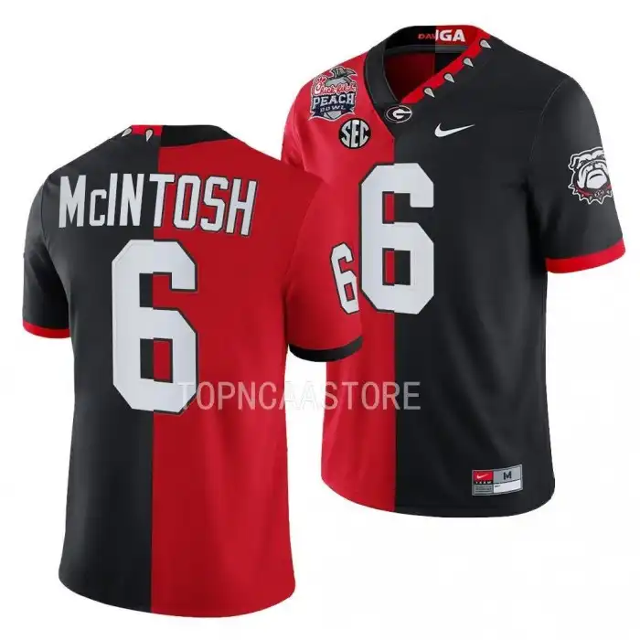 Men's Georgia Bulldogs #6 Kenny McIntosh 2022 Peach Bowl Red College Split Black Football Jersey 2410GNRD3