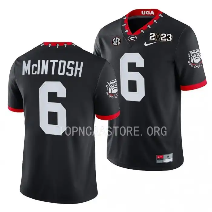 Men's Georgia Bulldogs #6 Kenny McIntosh 2023 National Championship Playoff College Black Football Jersey 2410RPRC3