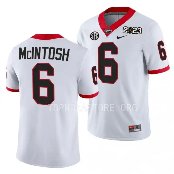 Men's Georgia Bulldogs #6 Kenny McIntosh 2023 National Championship Playoff College White Football Jersey 2410DREU5