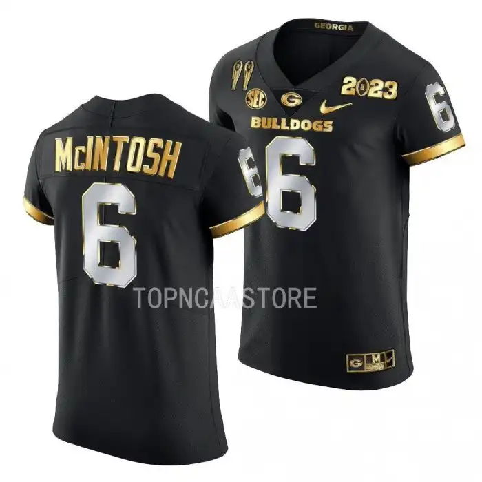 Men's Georgia Bulldogs #6 Kenny McIntosh 2X CFBPlayoff National Champions Golden College Black Limited Football Jersey 2410SYZU0