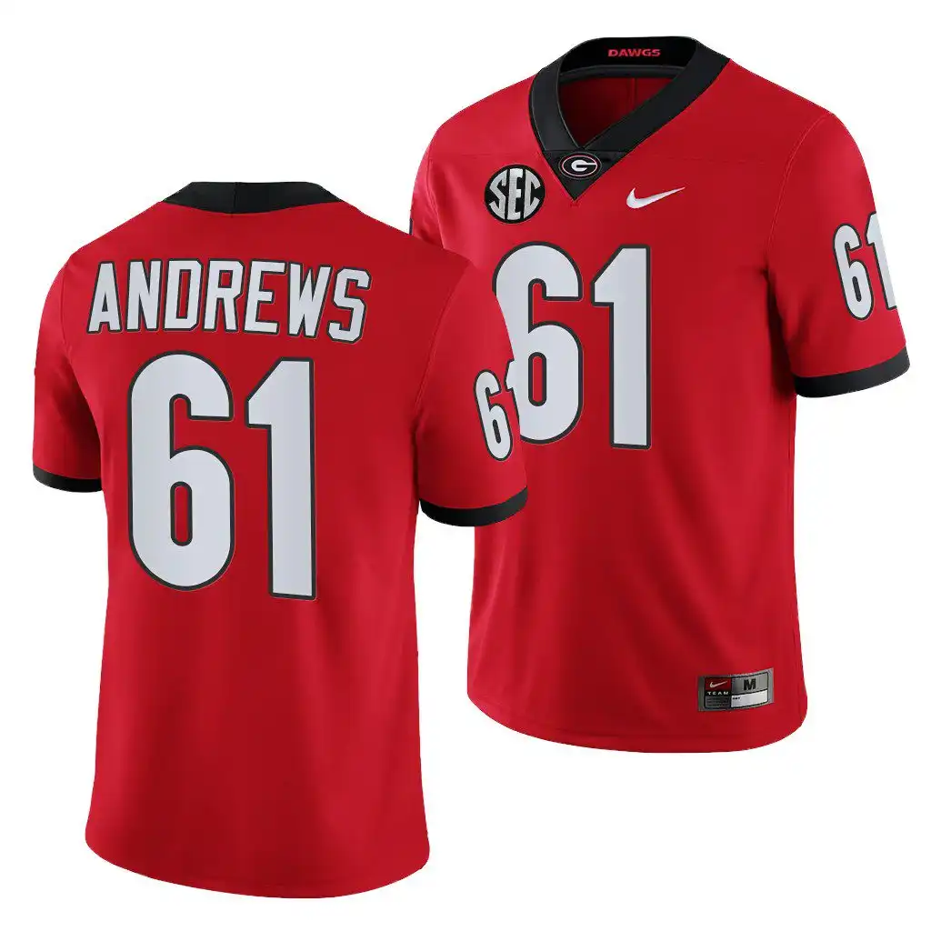 Men's Georgia Bulldogs #61 David Andrews Red Alumni College NFL Football Jersey 2410SUDS1