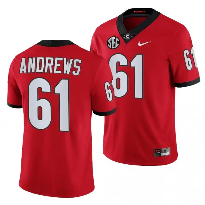 Men's Georgia Bulldogs #61 David Andrews Red College Football Jersey 2410EWIM8