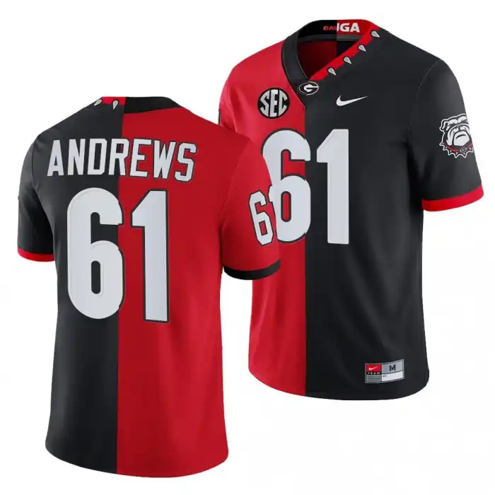 Men's Georgia Bulldogs #61 David Andrews Split Edition NFL Red College 100th Season Alumni Black Football Jersey 2410VFJO1