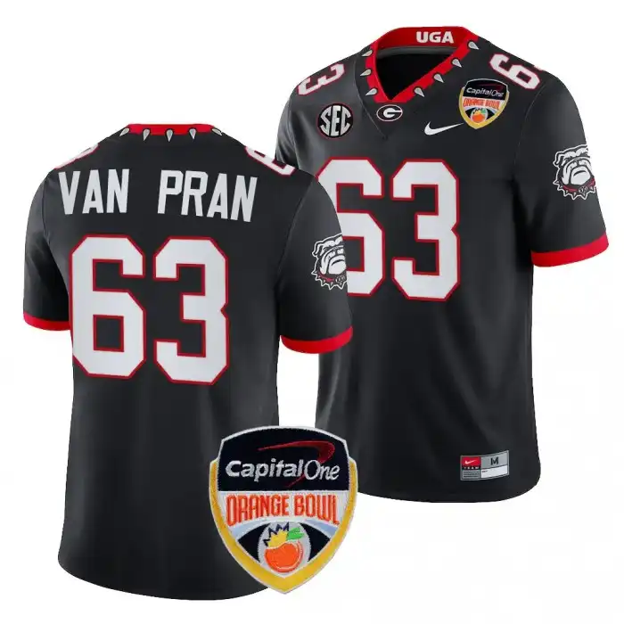 Men's Georgia Bulldogs #63 Sedrick Van Pran 2023 Orange Bowl Playoff College Black Football Jersey 2410FFRT6