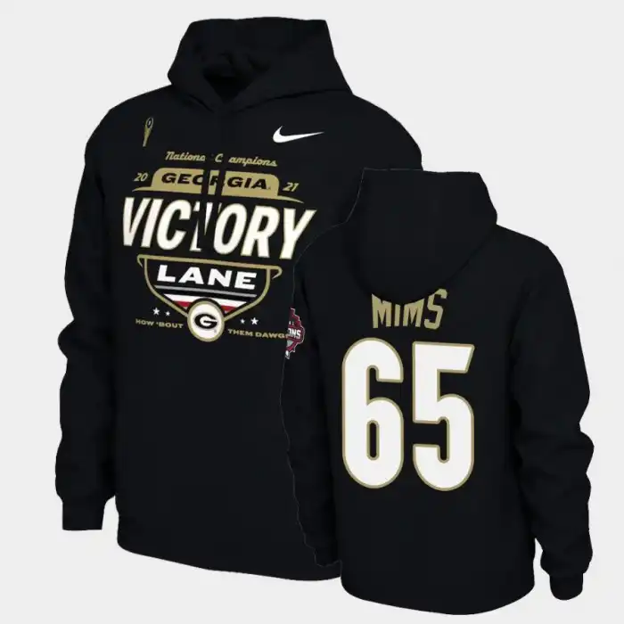 Men's Georgia Bulldogs #65 Amarius Mims 2021 National Champions College Black Football Hoodie 2410CUEK4