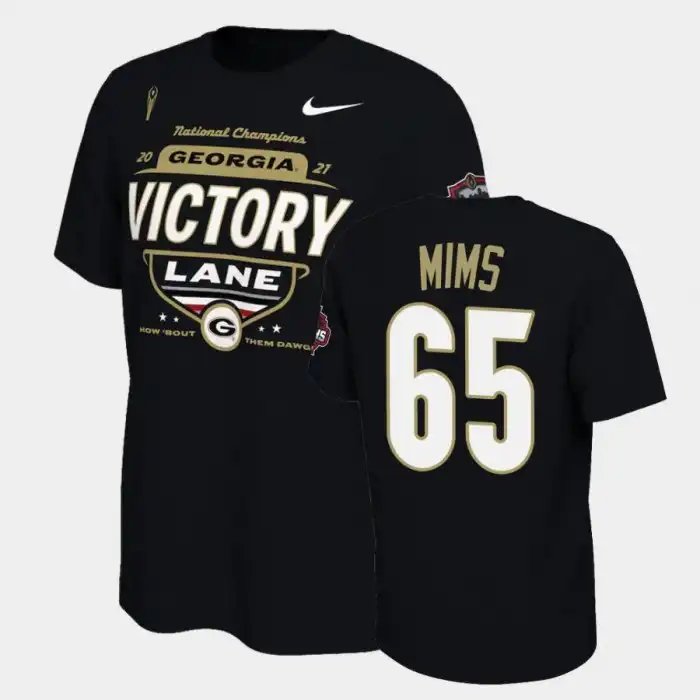 Men's Georgia Bulldogs #65 Amarius Mims 2021 National Champions College Black Football T-Shirt 2410BIFH2