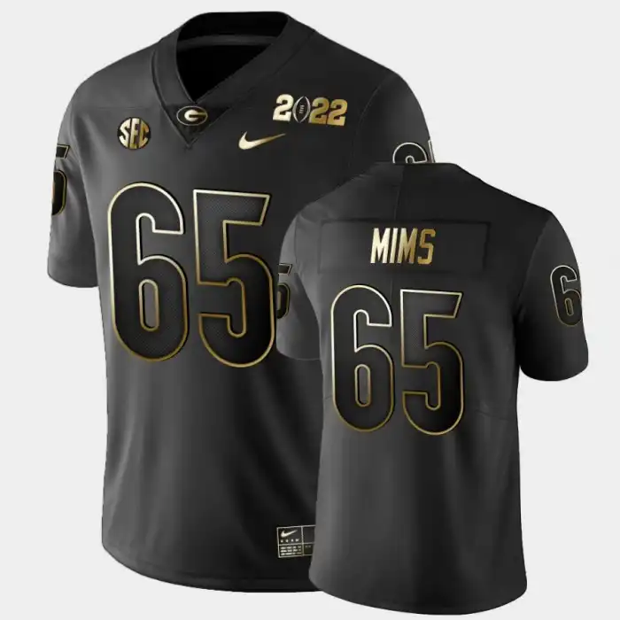 Men's Georgia Bulldogs #65 Amarius Mims 2021 National Champions College Golden Black Football Jersey 2410IXPT4