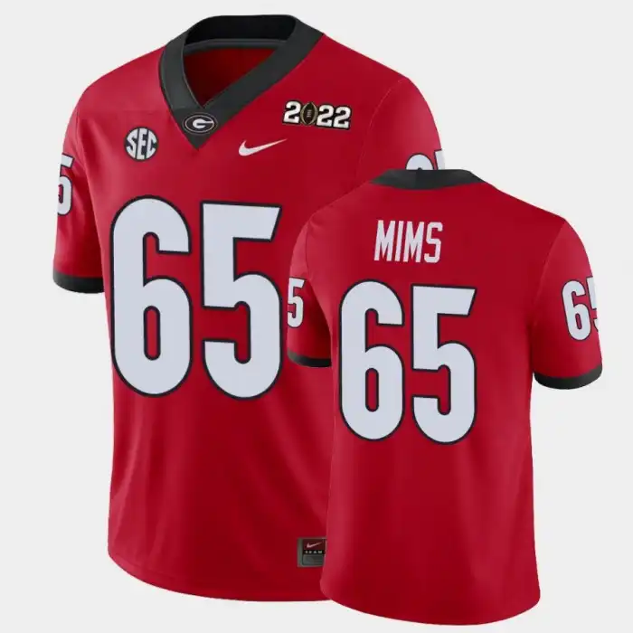 Men's Georgia Bulldogs #65 Amarius Mims 2021 National Champions Red College Game Football Jersey 2410MMLE2