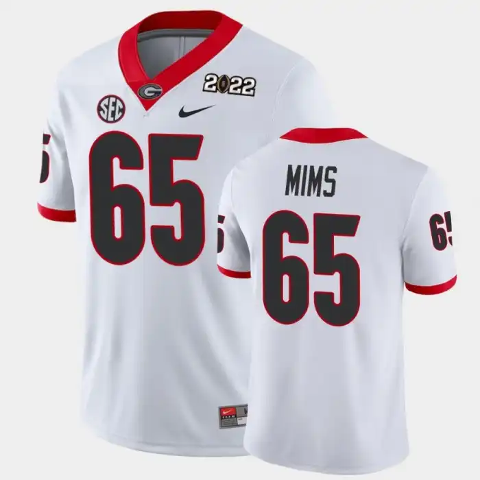 Men's Georgia Bulldogs #65 Amarius Mims 2021 National Champions White College Game Football Jersey 2410MNTR1