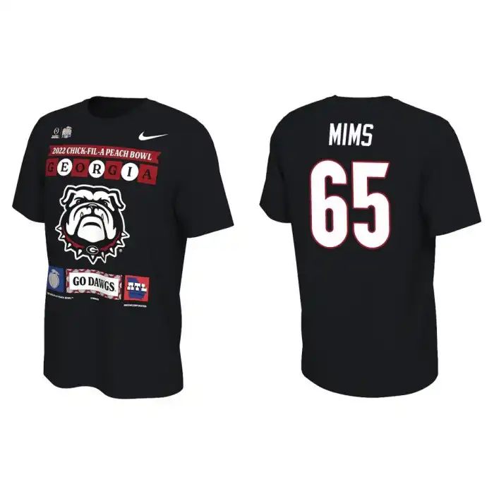 Men's Georgia Bulldogs #65 Amarius Mims Black 2022 Peach Bowl College Playoff Illustrated Football T-Shirt 2410JUJT6