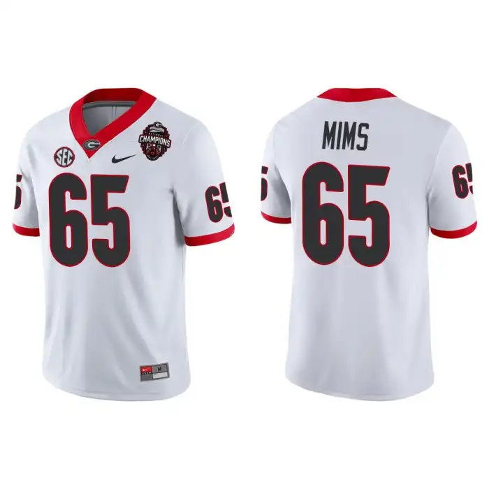 Men's Georgia Bulldogs #65 Amarius Mims Playoff Game College 2022 National Champions White Football Jersey 2410KPHA6