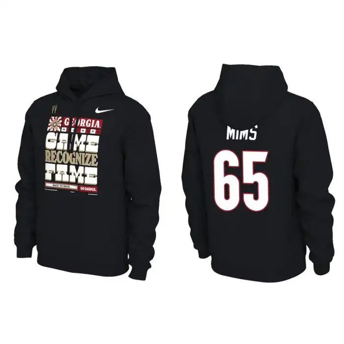 Men's Georgia Bulldogs #65 Amarius Mims Playoff Locker Room Black College 2022 National Champions Pullover Football Hoodie 2410WXLO4