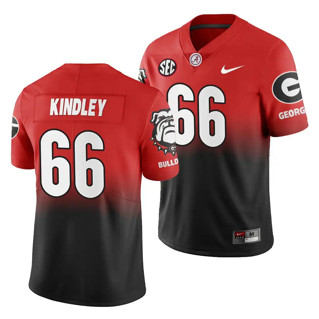 Men's Georgia Bulldogs #66 Solomon Kindley Gradient Red College 2019 Color Crash Black Football Jersey 2410ISJW3