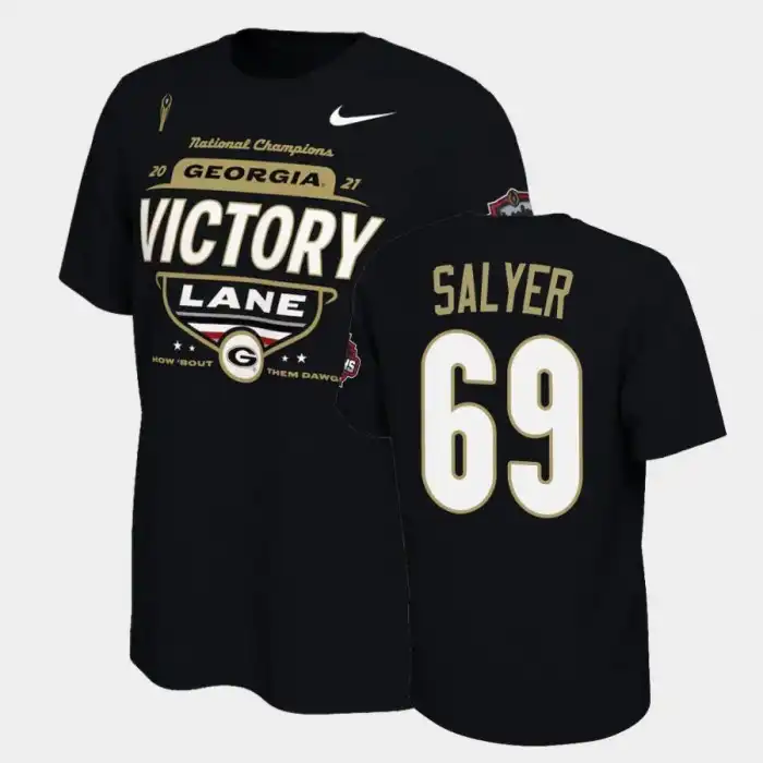 Men's Georgia Bulldogs #69 Jamaree Salyer 2021 National Champions College Black Football T-Shirt 2410DKMF0