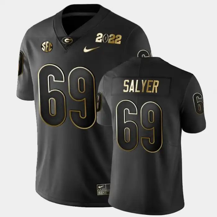 Men's Georgia Bulldogs #69 Jamaree Salyer 2021 National Champions College Golden Black Football Jersey 2410LTME8