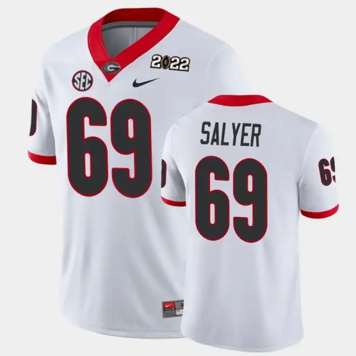 Men's Georgia Bulldogs #69 Jamaree Salyer 2021 National Champions White College Game Football Jersey 2410JJCN4