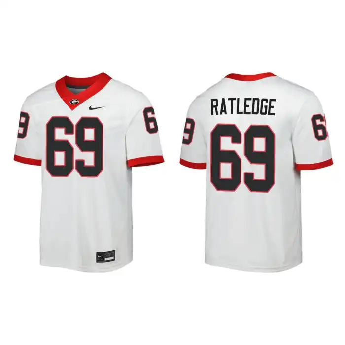 Men's Georgia Bulldogs #69 Tate Ratledge Away White College Game Football Jersey 2410WCHT7