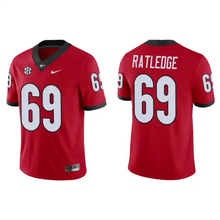 Men's Georgia Bulldogs #69 Tate Ratledge Game College Red Football Jersey 2410MZHA7