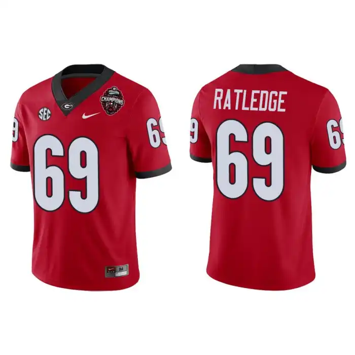 Men's Georgia Bulldogs #69 Tate Ratledge Playoff Game College 2022 National Champions Red Football Jersey 2410QSGX3