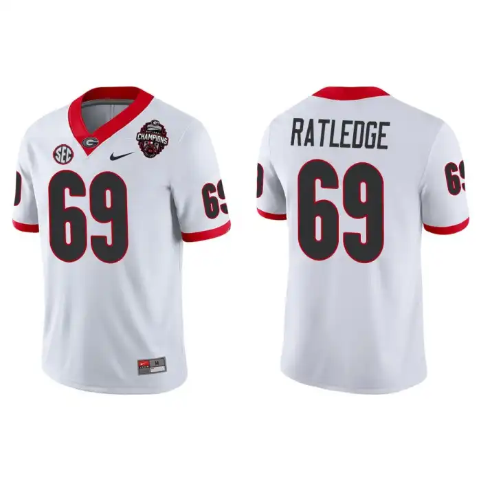 Men's Georgia Bulldogs #69 Tate Ratledge Playoff Game College 2022 National Champions White Football Jersey 2410ODEB1